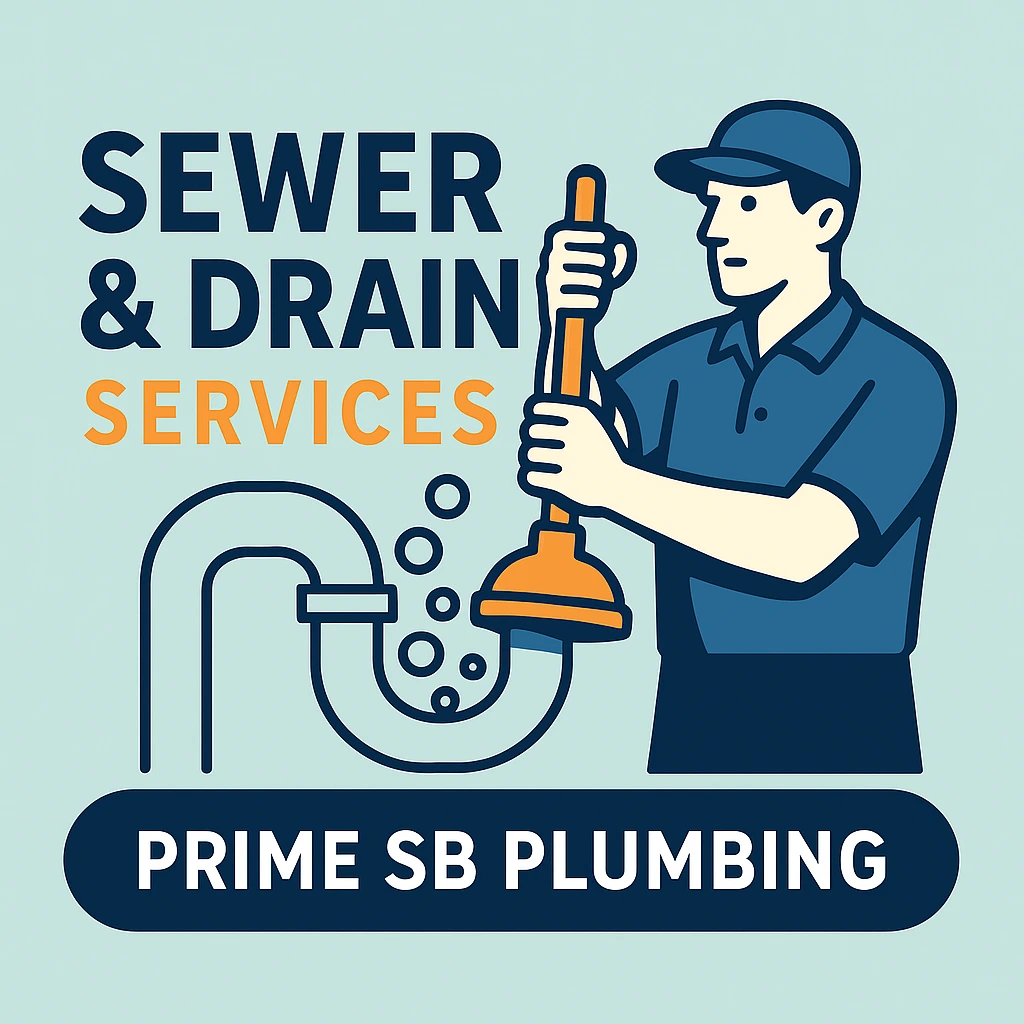 Vector illustration of sewer and drain services showing plumbing tools and pipe repair concept – Prime SB Plumbing