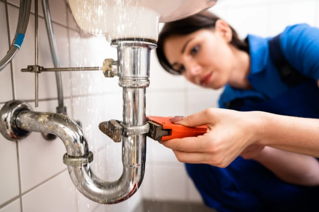 A girl is Fixing Sink