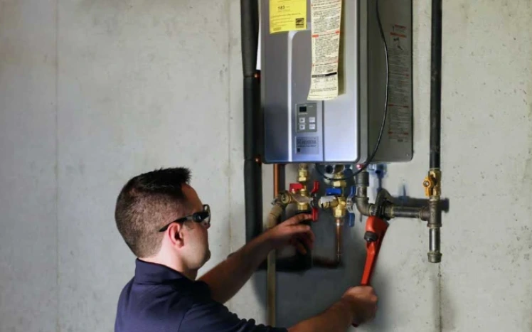 Plumber performing water heater installation in Santa Barbara using professional tools